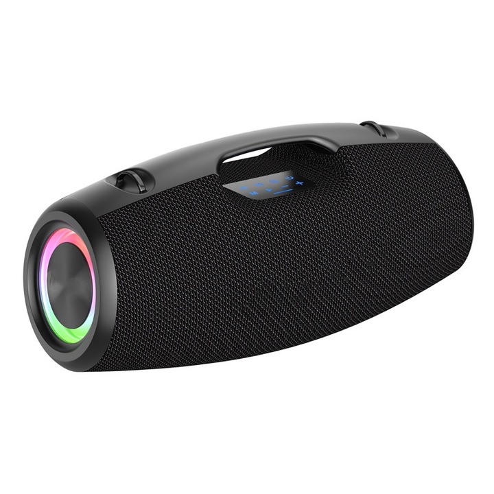 Difuzor Bluetooth, 4 difuzoare, lumini RGB, calitate a sunetului HD, durata lunga de viata, putere mare, sunet stereo, redare seriala sincronizata, interfete multiple, negru