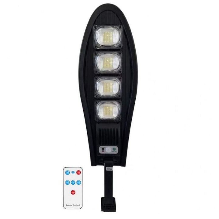 Lampa Solara Stradala Sau Gradina SIKS, Panou Solar Incorporat, Exterior, 168 LED SMD, Lumina Neutra, Control Telecomanda, Senzori de Amurg, Miscare si Lumina, Brat de Montare, Rezistenta la Apa IP65, 3 Moduri De Lumina, Kit de Montaj Inclus, W779B