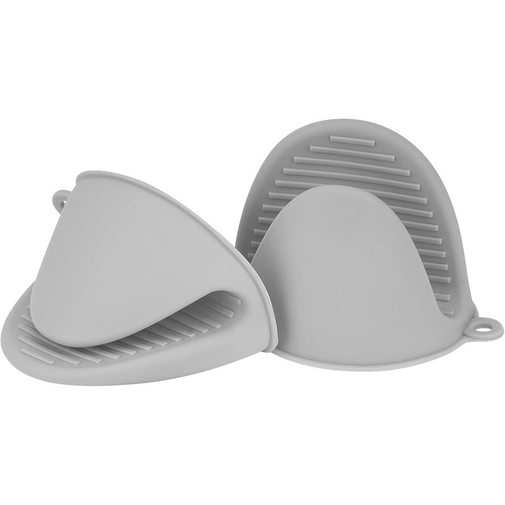 Set 2 manusi protectie pentru cuptor din silicon, awwaline, gri, 10 x 8 cm