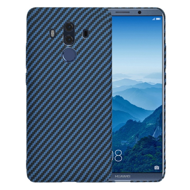 Husa pentru Huawei Mate 10 Pro, Finisaj Premium cu Textura de Carbon, Design Elegant, SKDR CarbonFlex - Cyan