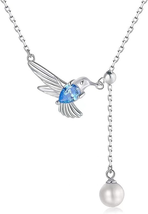 Colier, Haiaveng, Pandantiv Pearl, Zirconia, argintie, dimensiune ajustabila