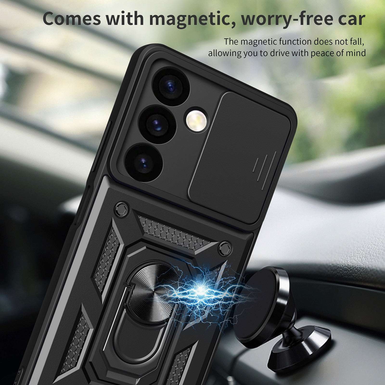 Husa Defender Slide pentru Samsung Galaxy S26 Ultra, Protectie Camere, Suport Inel, Prindere Magnetica, Negru