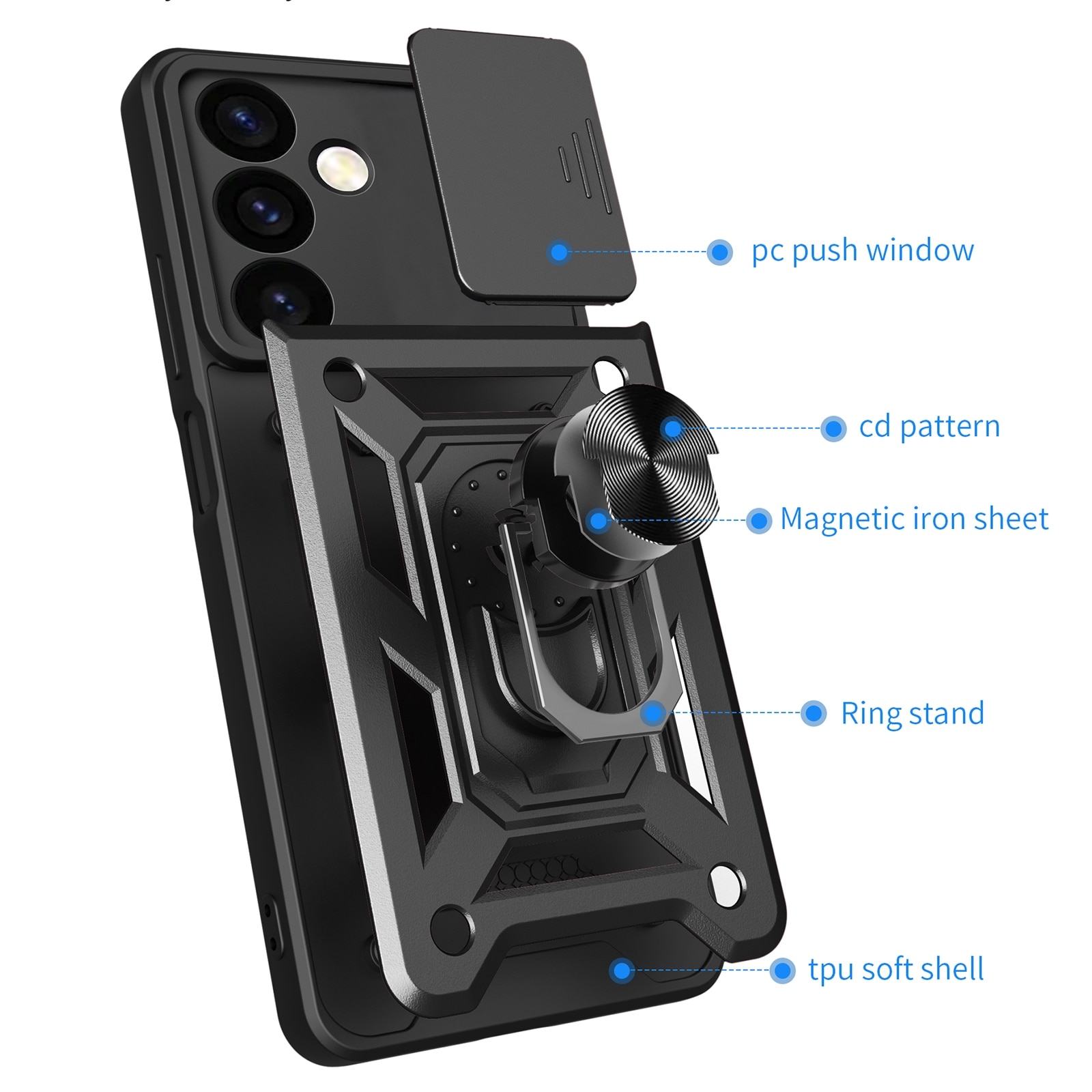 Husa Defender Slide pentru Samsung Galaxy S26 Ultra, Protectie Camere, Suport Inel, Prindere Magnetica, Negru