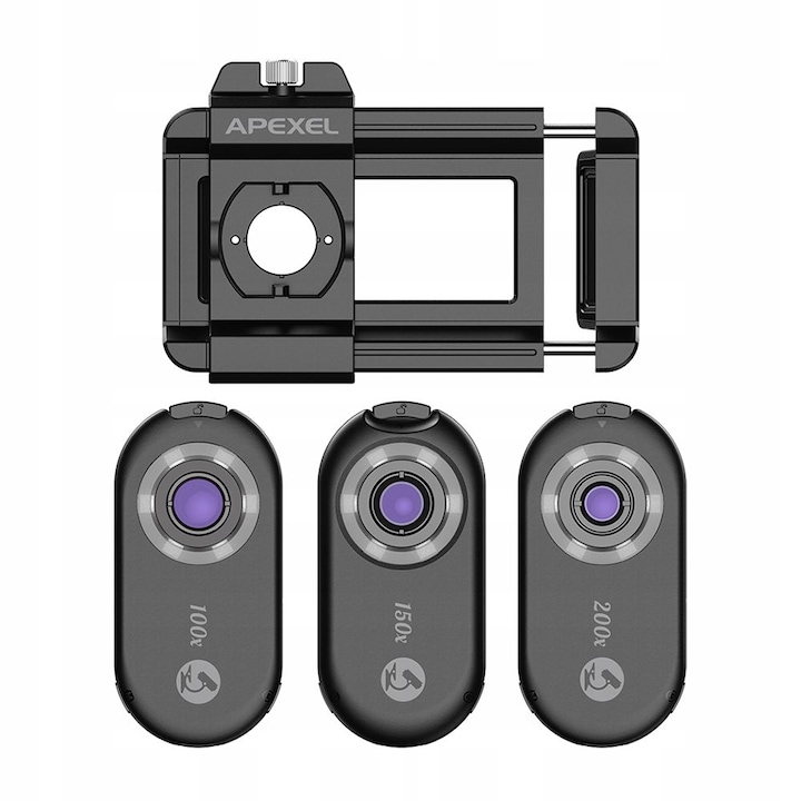 Lentila microscop pentru telefon 200x, 150x, 100x + filtru CPL, Apexel, APL-MS3IN1