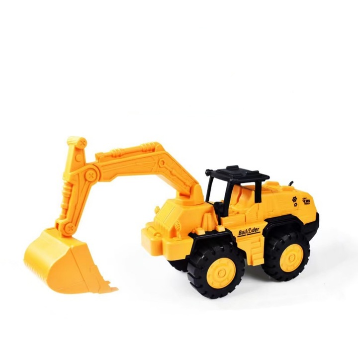 Buldoexcavator de jucarie, mare, cu functii realiste, rotire 360, ABS, pentru copii de peste 1 an