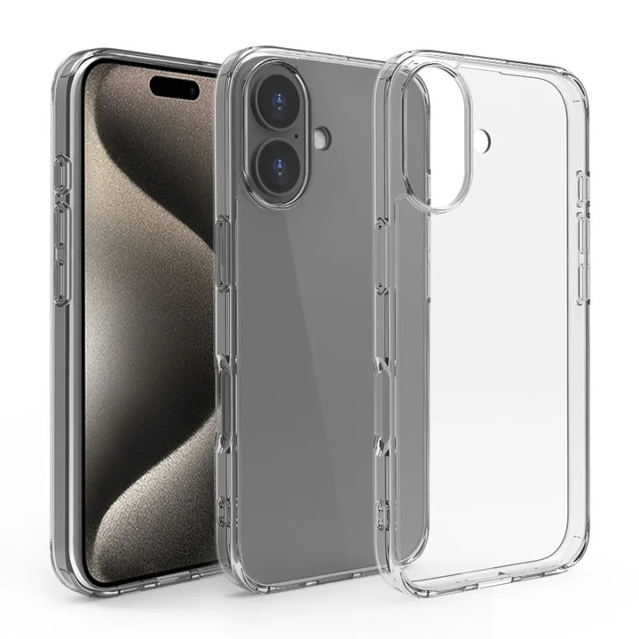 Husa protectie Mat-Tech compatibila cu iPhone 16, Anti-soc, 2MM, Protectie Camera, Decupaje Precise, Rezistenta la impact, Margini ridicate pentru protectia ecranului, Transparenta