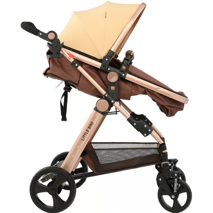 Детска количка Little Bird, с окачване, кафява 2в1 кабрио landou-sport