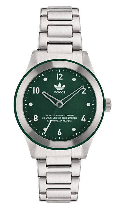 Мъжки часовник Adidas CODE THREE, неръждаема стомана, сребрист, зелен циферблат