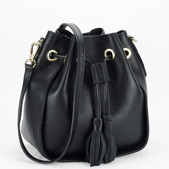 Чанта от естествена кожа B-1110 125, Черен, 24x22x11