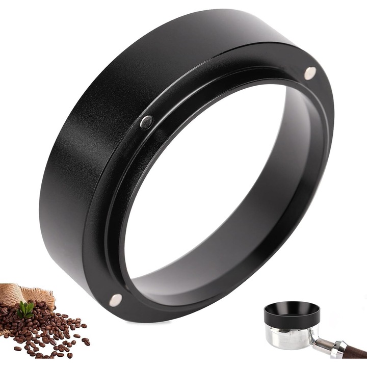 Kávéadagoló tölcsér, alumínium, mágneses, könnyen tisztítható, fekete, 58mm