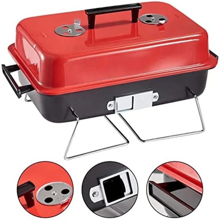 Gratar carbuni Go-Anywhere, 43x 27 cm, Negru Rosu