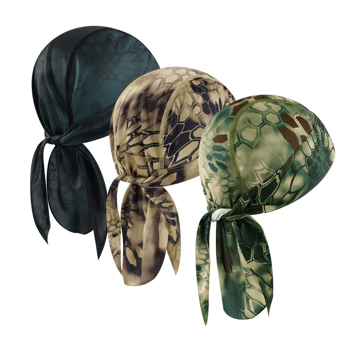 Комплект от 3 бандани Durag, шарка на змия, Allizban®, унисекс, памук/полиестер, един размер, многоцветен