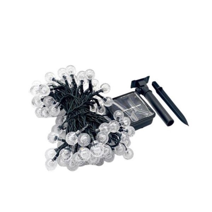 Instalatie Craciun, Tip Globuri de cristal, 20 Led-uri, 5 metri, Alb rece, Energie solara, Senzor de lumina, toolsy