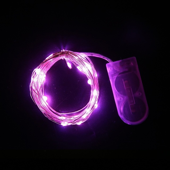 Karácsonyi fény telepítés elemekkel, 3 m, 30 LED, Rózsaszín, Vékony rézhuzal, Kültéri / Beltéri