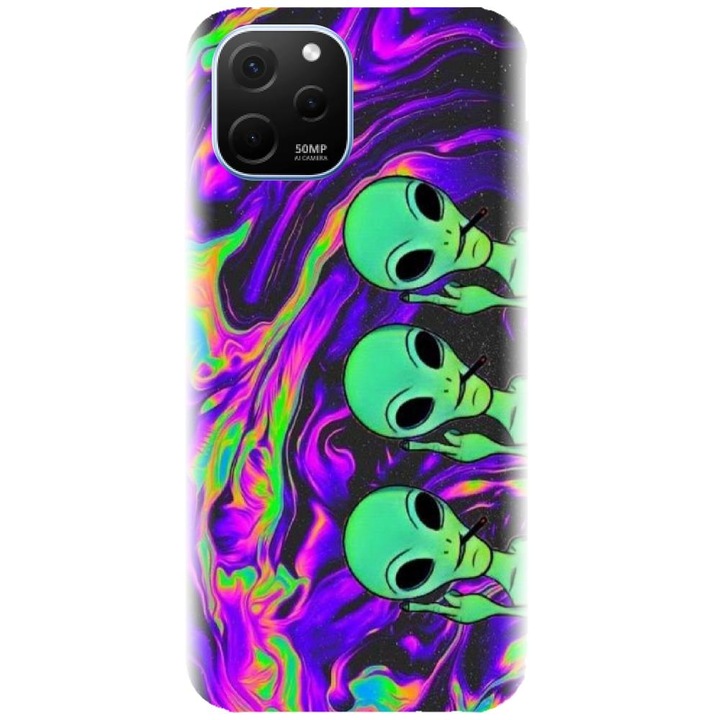Husa din silicon compatibila cu Huawei Nova Y61 4G - model Trippy Aliens