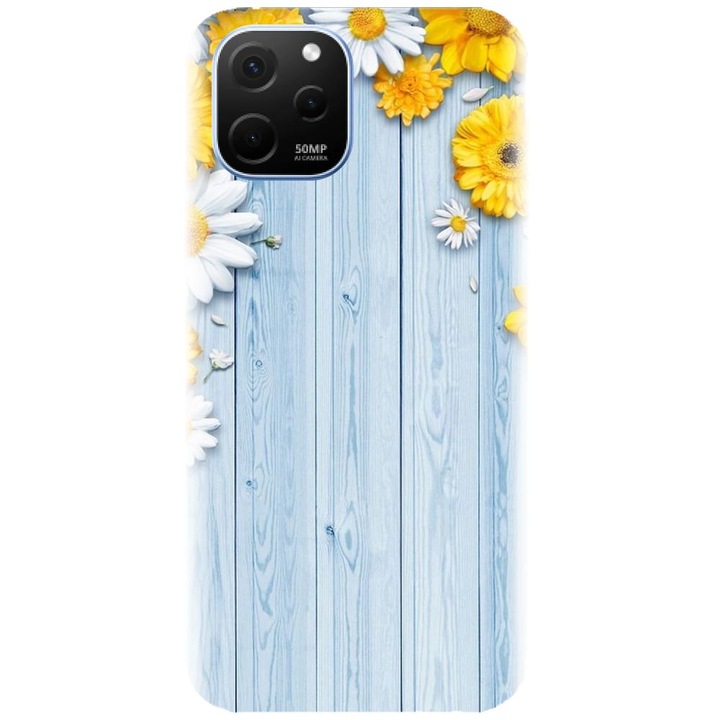 Husa din silicon compatibila cu Huawei Nova Y61 4G - model Sunflower On Blue Wood