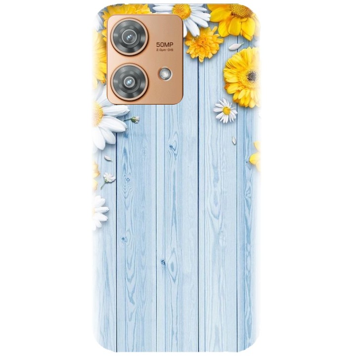 Husa din silicon compatibila cu Motorola Moto G32 - model Sunflower On Blue Wood