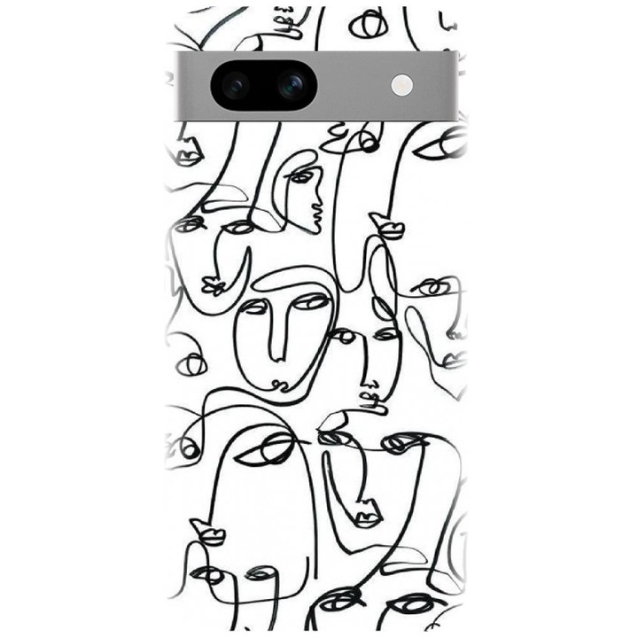 Husa din silicon compatibila cu Google Pixel 7a - model Line Art Faces