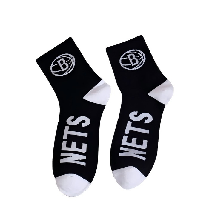 Sosete sport barbati, bumbac, alb | negru, One Size INTL, cu model, pentru alergare si fitness