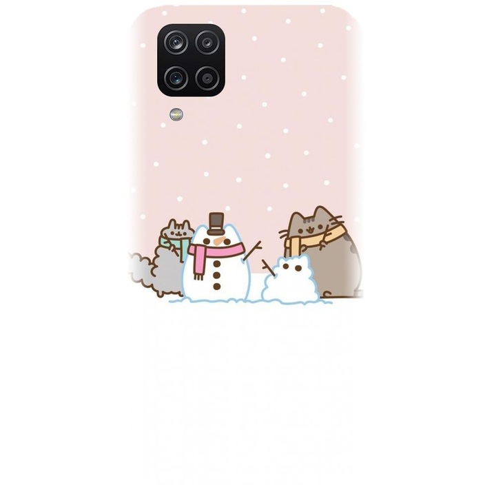 Husa din silicon compatibila cu Samsung Galaxy A12 / A12 Nacho - model Cat And Snowman