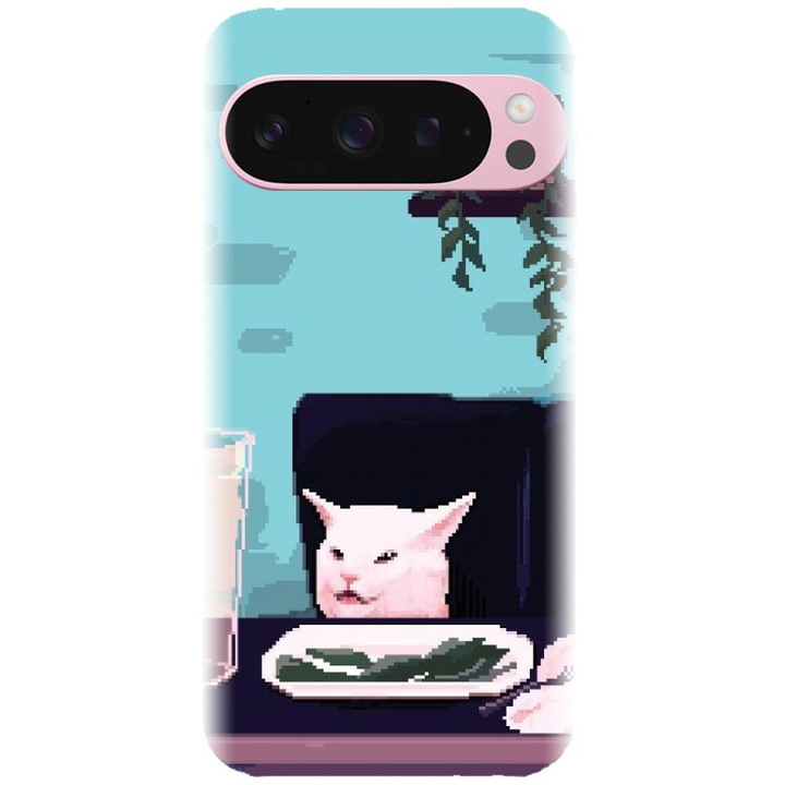 Husa din silicon compatibila cu Google Pixel 9 / Pixel 9 Pro - model Pixel Art Cat Meme