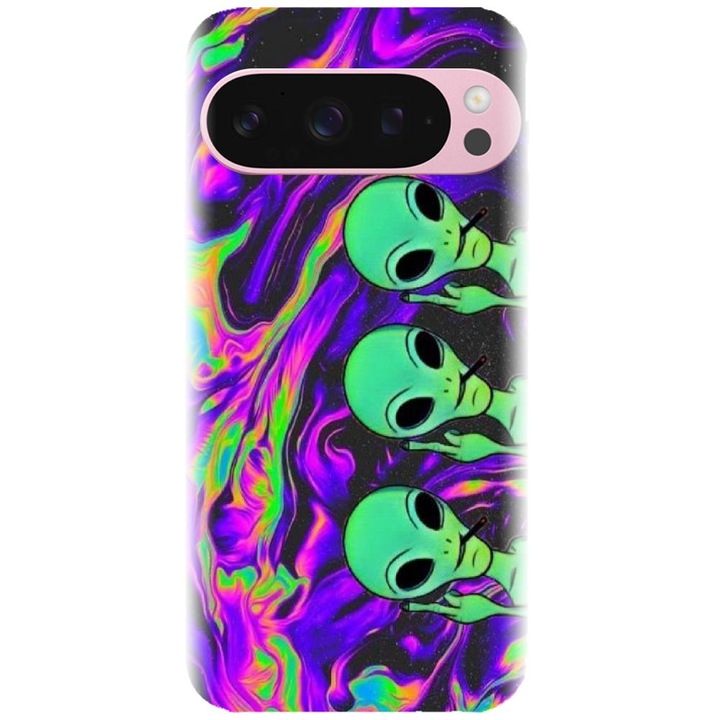 Husa din silicon compatibila cu Google Pixel 9 / Pixel 9 Pro - model Trippy Aliens