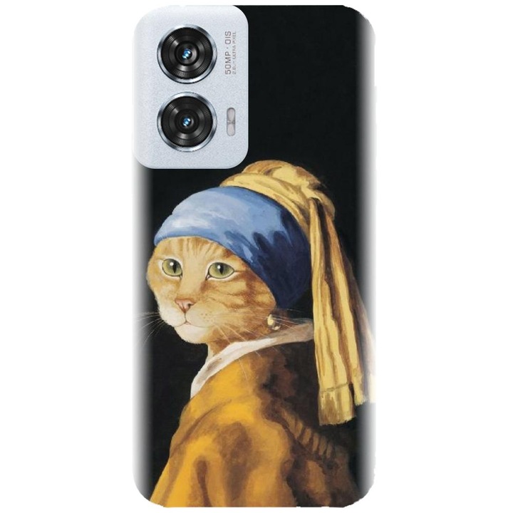 Husa din silicon compatibila cu Motorola Moto Edge 50 Fusion - model Cat With A Pearl Earring