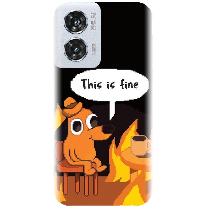 Husa din silicon compatibila cu Motorola Moto Edge 50 Fusion - model Pixel Art This Is Fine