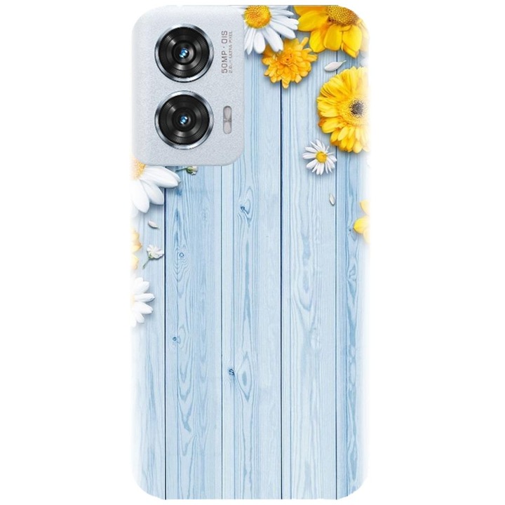Husa din silicon compatibila cu Motorola Moto Edge 50 Fusion - model Sunflower On Blue Wood