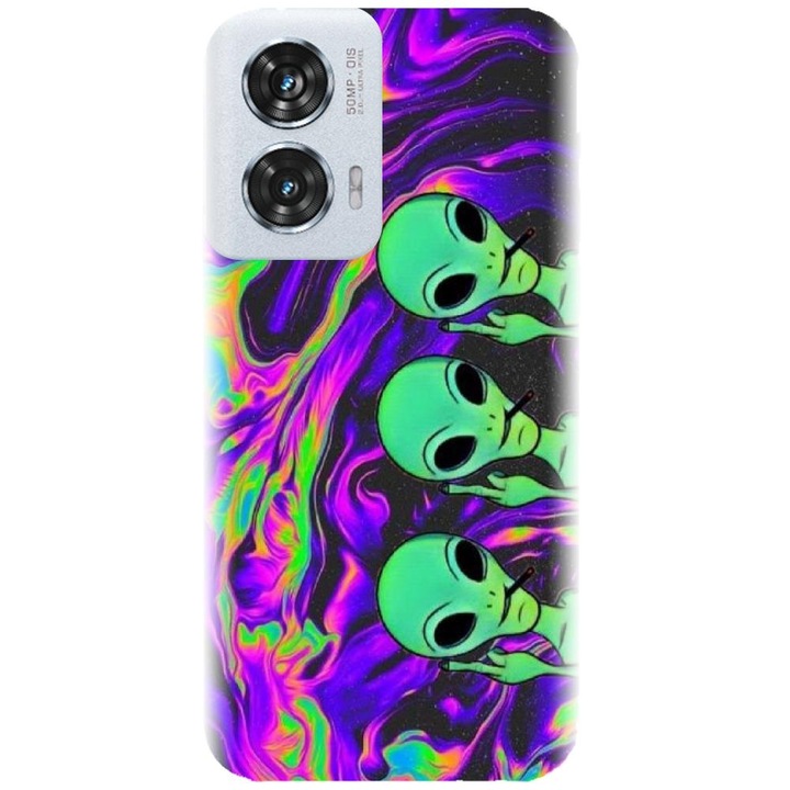 Husa din silicon compatibila cu Motorola Moto Edge 50 Fusion - model Trippy Aliens