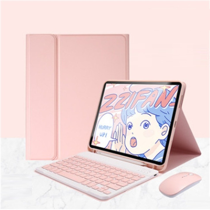 Калъф за клавиатура, съвместим с iPad pro2018/ pro2020/ pro2021/ pro2022/ air4/ air5 / air11 10.9"/ 11", Chigoods, Включва мишка, Безжична връзка, Bluetooth, Розов