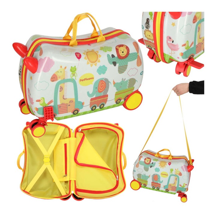 Детска количка с колела, модел Zoo, многоцветна, 45 x 31, 5 x 22 cm