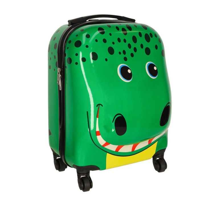 Детска количка за пътуване с колела, модел крокодил, зелена, 31 х 46 х 26 см