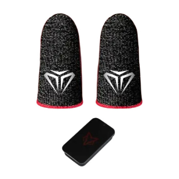 2 db professzionális játék ujjvédő készlet, Spider modell, Superfine Silver Fiber, azonnali válasz, Red + fém tárolódoboz telefonhoz és táblagéphez, Pubg, Fortnite, Call of duty