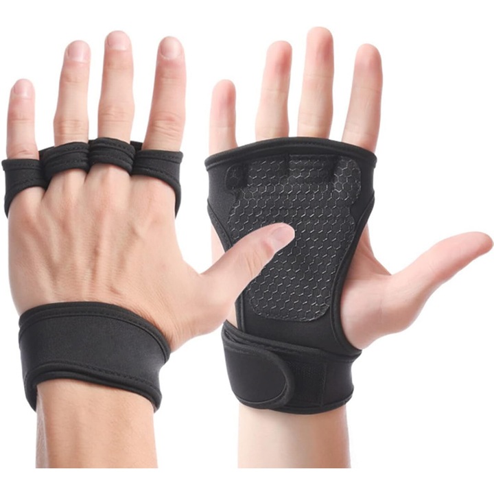Sportkesztyű fitneszhez, súlyzós edzéshez, csuklótámaszhoz, neoprén, fekete, L