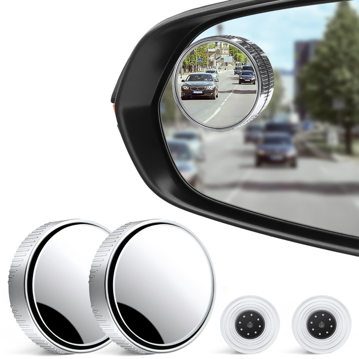 Oglinda auto auxiliara pentru mersul cu spatele, ajustare 360°, ventuza puternica, lentila de inalta definitie, alb