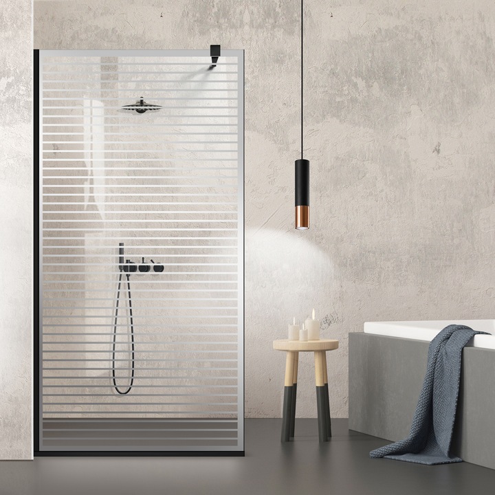 Aqua Roy ® Black 60x195 cm zuhanyfal, incolor Moris modell, 8 mm víztiszta biztonsági üveg, vízkő elleni kezeléssel