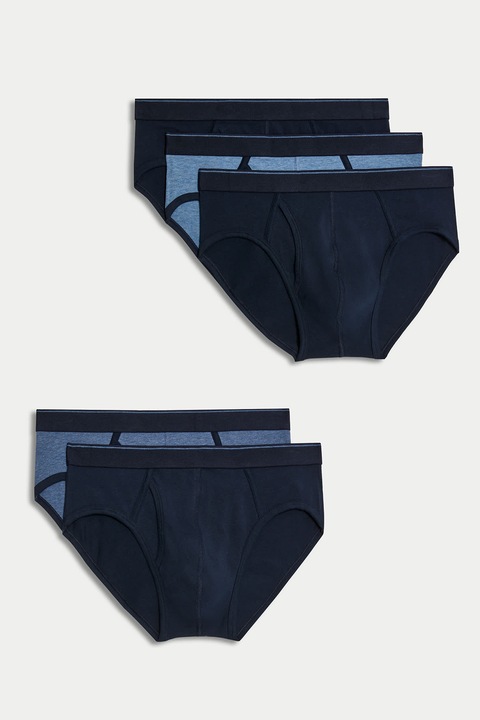 Marks & Spencer, Set de boxeri din amestec de bumbac - 5 perechi, Albastru/Bleumarin