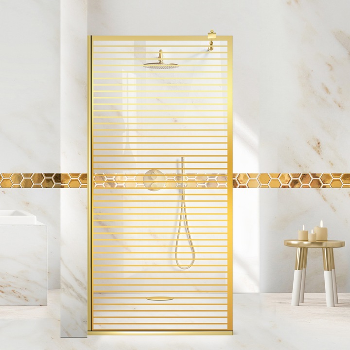 Aqua Roy ® Gold 70x195 cm zuhanyfal, arany Moris modell, 8 mm víztiszta biztonsági üveg, vízkő elleni kezeléssel