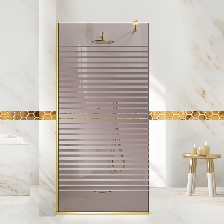 Paravan dus walk-in Aqua Roy ® Gold, model Apollo incolor, feronerie full inox auriu, sticla 8 mm bronz, securizata, anticalcar, 70x195 cm