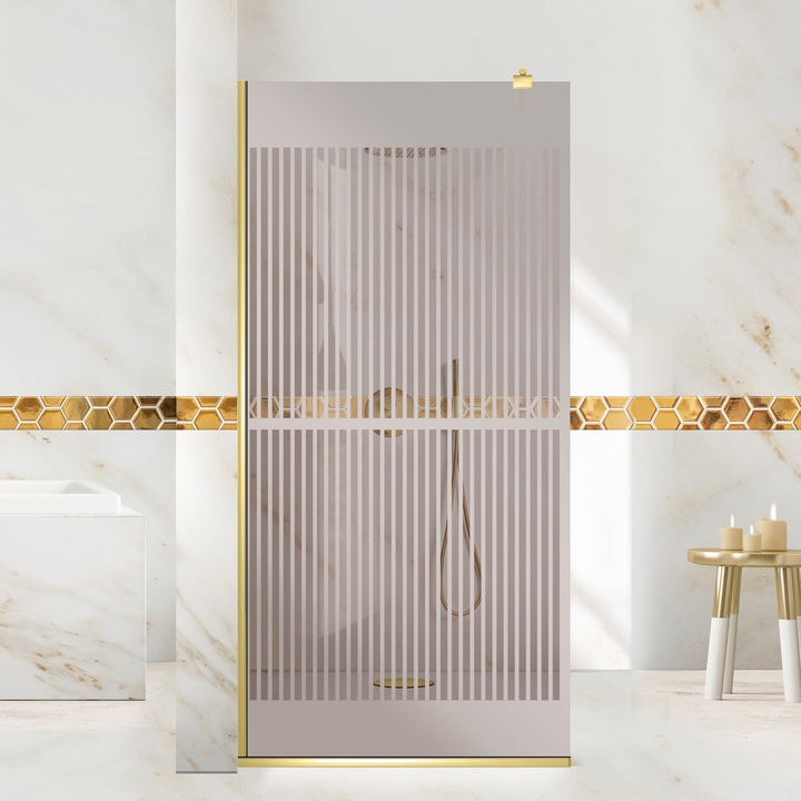 Aqua Roy ® Gold 70x195 cm zuhanyfal, színtelen Mediteran modell, 8 mm bronz biztonsági üveg, vízkő elleni kezeléssel