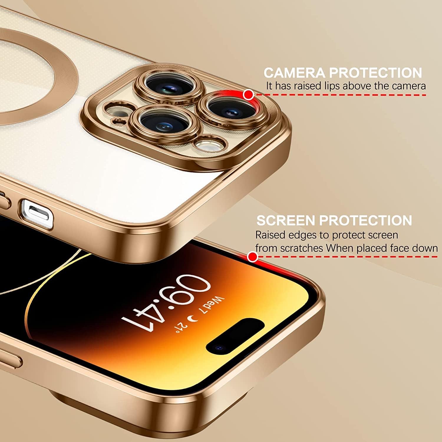 Husa din silicon cu margini metalizate Ultra-Soft, Luxury Magsafe, compatibila cu iPhone 15 / Auriu
