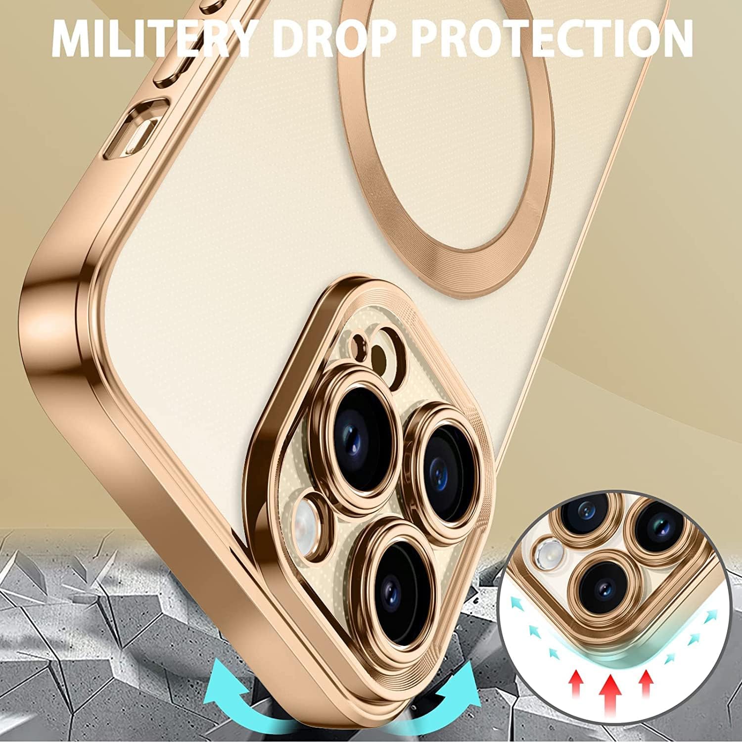 Husa din silicon cu margini metalizate Ultra-Soft, Luxury Magsafe, compatibila cu iPhone 15 / Auriu