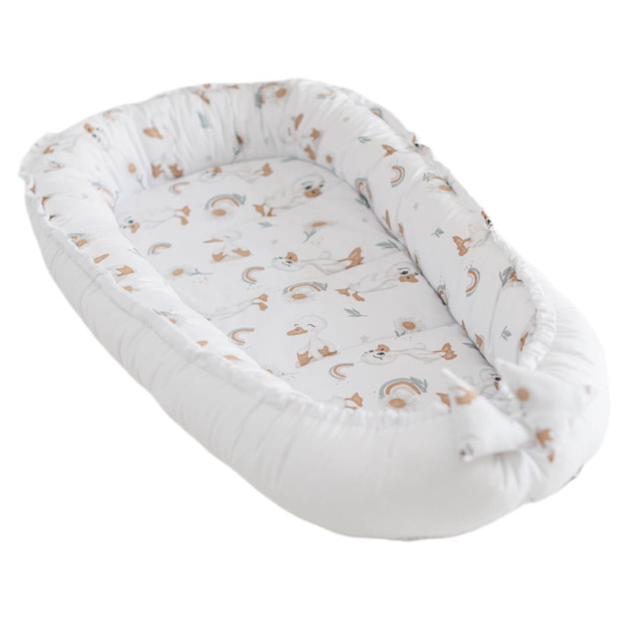 Бебешко леглоKidizi Baby Nest Cocoon 90x50 см с две Duckky лица, бял, покривало 100% памук