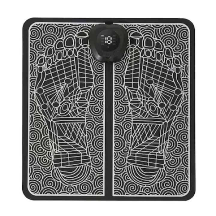 Aparat pentru masajul picioarelor, cu vibratii si electrostimulare, ecran LCD, incarcare USB, negru