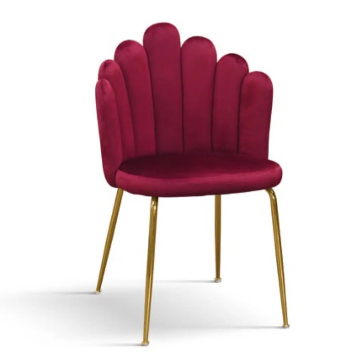 Scaun tapitat Panna, structura metalica aurie, tapitat catifea - Visiniu