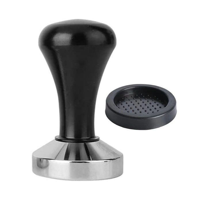 Тампер за кафе, 58 мм, неръждаема стомана, черен, комплект аксесоари