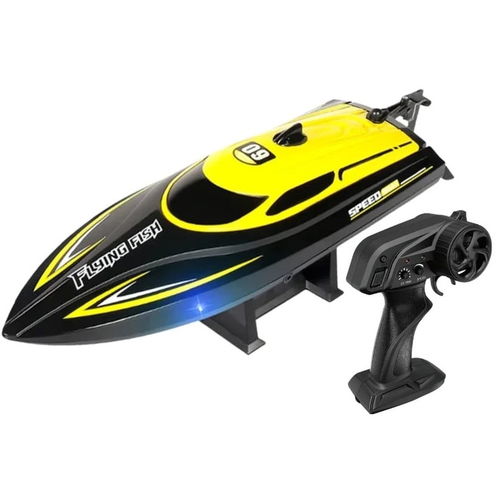 Barca cu telecomanda iUni HJ812, RC Racing Speed Boat Drift, Viteza 25 km/h, 2.4GHz, Galben
