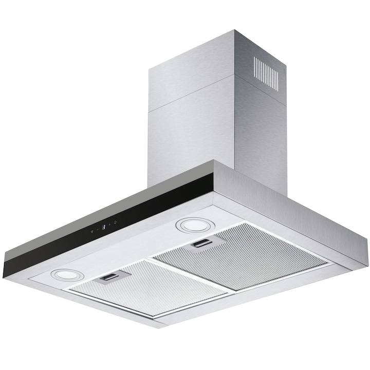 Hota incorporabila NTAIR CH11152 Black 52 cm, putere de absortie 730 mc/h, 1 motor, 4 trepte de viteza, sticla neagra