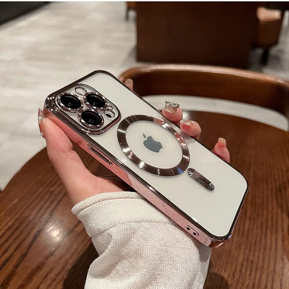 Husa din silicon cu margini metalizate Ultra-Soft, Luxury Magsafe, compatibila cu iPhone 15 Plus / Roz